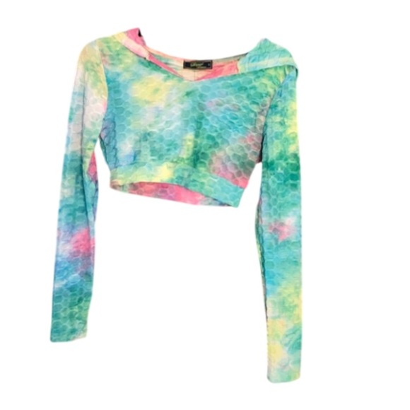 Tops - 3/$24 tie dye print honeycomb hoodie crop top S juniors
